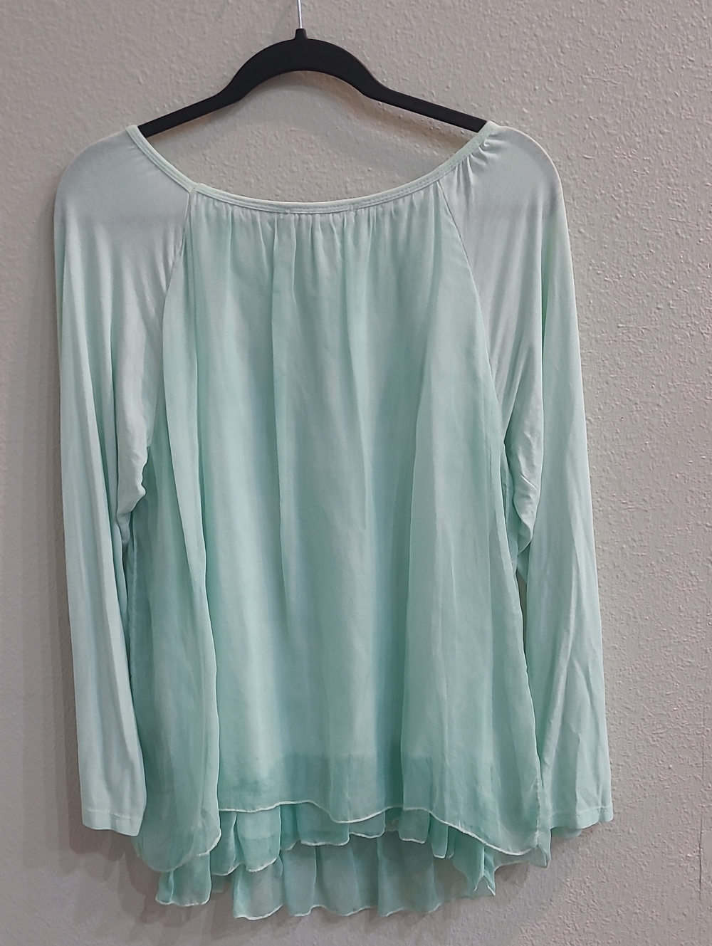 Piazza Roma Silk Top M Green Whimsical Fairy Sheer Ruffle Size Med - Picture 8 of 8